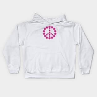 Pink flowers peace symbol Kids Hoodie